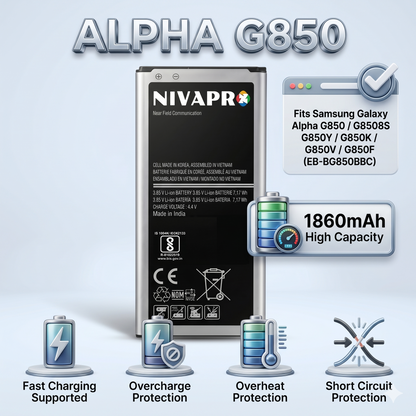 GALAXY ALPHA SAMSUNG EB-BG850BBC G850 | G8508S | G850Y | G850K | G8509V | G850A | G850F compatible 1860mAh by NIVAPRO