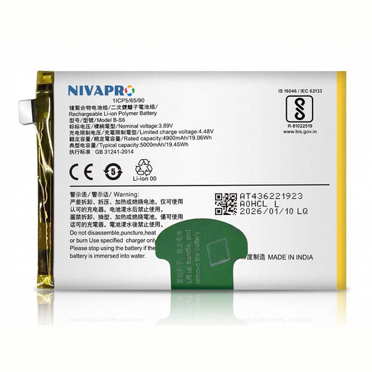 BS6 (B-S6) for Vivo T1 5G, IQOO Z5, IQOO Z5X  smartphone 5000mAh Battery with warranty by NIVAPRO