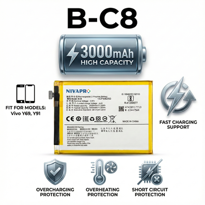 B-C8 for VIVO Y69, Y91 compatible Battery 3000mAh by NIVAPRO
