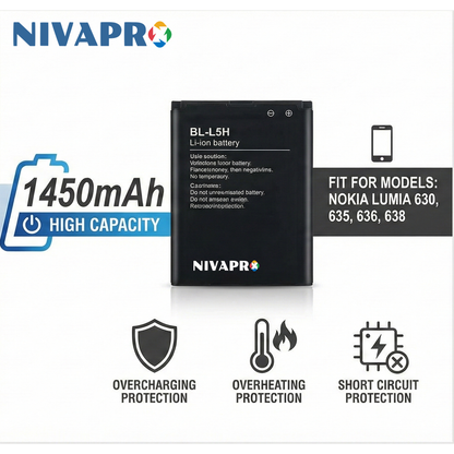 BL-L5H  for Nokia 130 DS, Nokia 150 DS, Nokia 110 4G, Nokia 106 4G, HMD 105 4G, HMD 110 4G Compatible Mobile battery 1450mAh by NIVAPRO