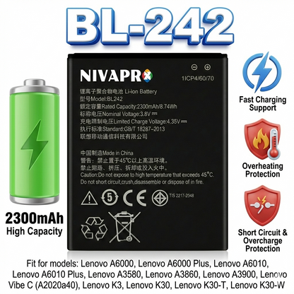BL242 Mobile battery for A6000,A6010 2300mAh by NIVAPRO