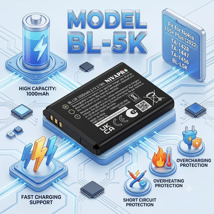 BL-L5K Original Battery for Nokia 105+ Plus 2022 TA-1428, TA-1447, TA-1456 (1000mAH) with Warranty by NIVAPRO