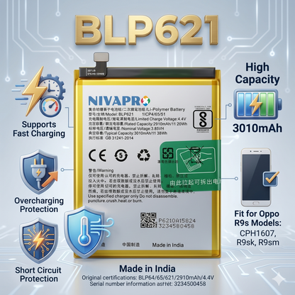 Original BLP621 for Oppo R9s (CPH1607, R9sk, R9sm) 3010mAh Battery with warranty by NIVAPRO