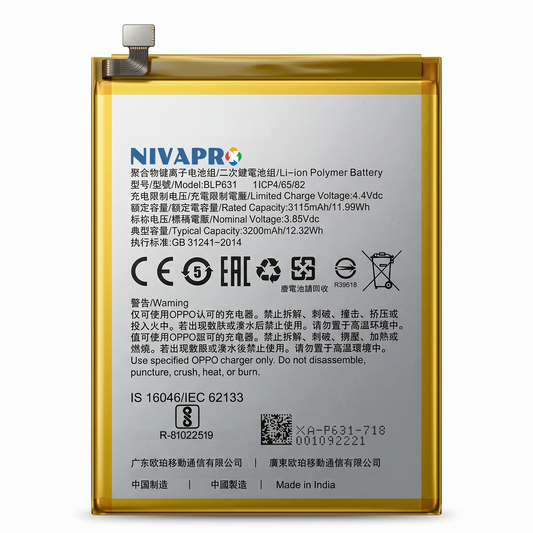 Original BLP631 for  Oppo F3 / F5 / A77 / A73 / CPH1723 / CPH1727 / CPH1609 / CPH2339  3115mAh Battery with warranty by NIVAPRO