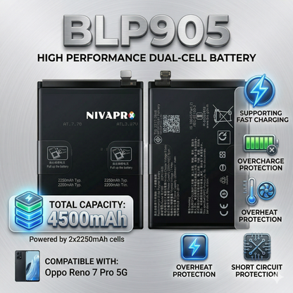 BLP905 for Oppo Reno 7 Pro 5G  4500mAh Battery supports VOOC fast charging with warranty by NIVAPRO