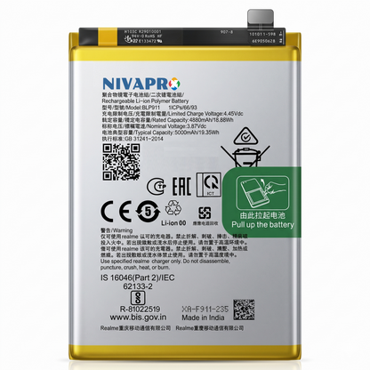 BLP911 for Realme: 9i (RMX3491), 9 Pro (RMX3471 / RMX3472), and Realme V25 5000mAh Battery with warranty by NIVAPRO