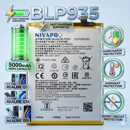 BLP935 for Realme Q5 Q3s Q5i Mobile  Mobile 5000mAh Battery with warranty by NIVAPRO