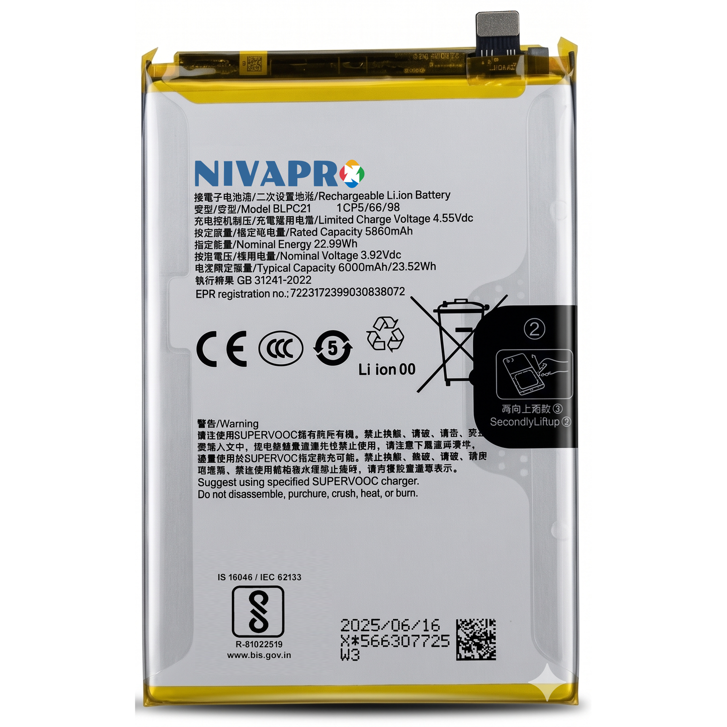 Original BLPC21 for Oppo A5x 5G 6000mAh Battery with warranty by NIVAPRO