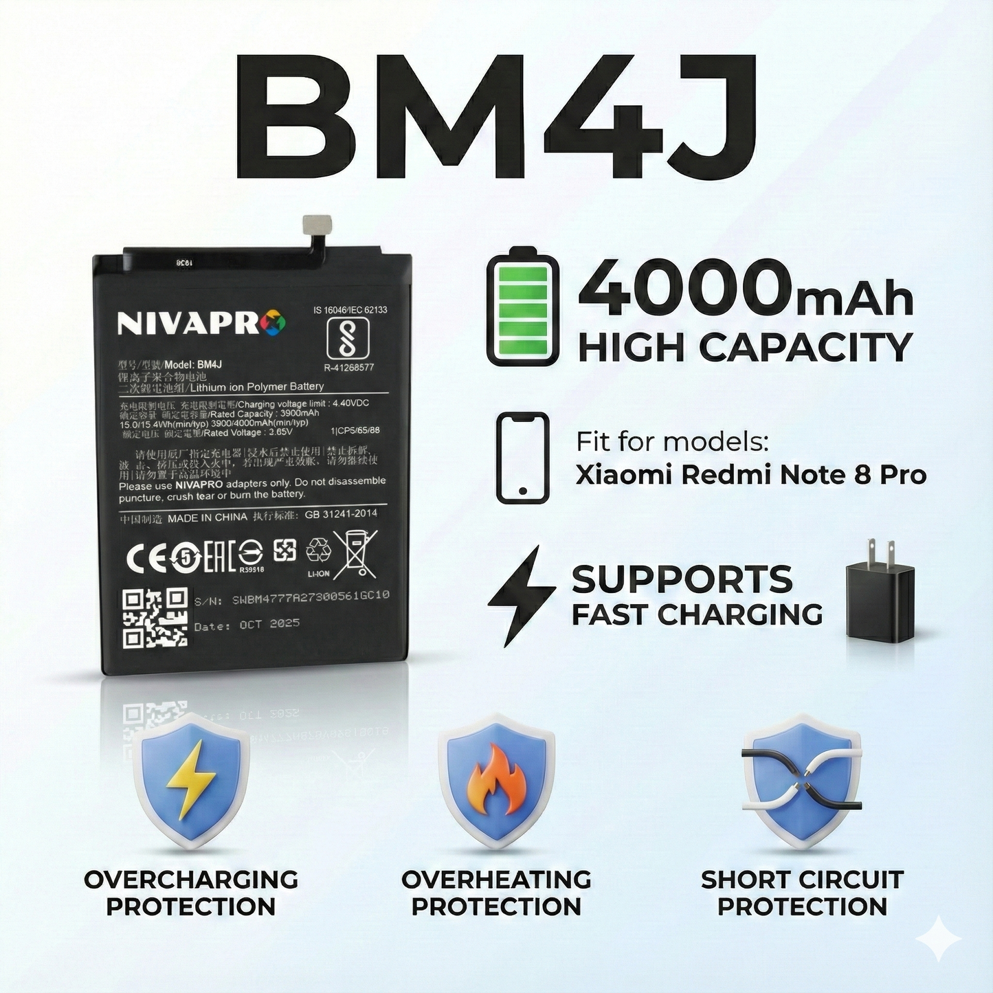 NIVAPRO BM4J Battery for Xiaomi Redmi Note 8 Pro compatible  4000mAh