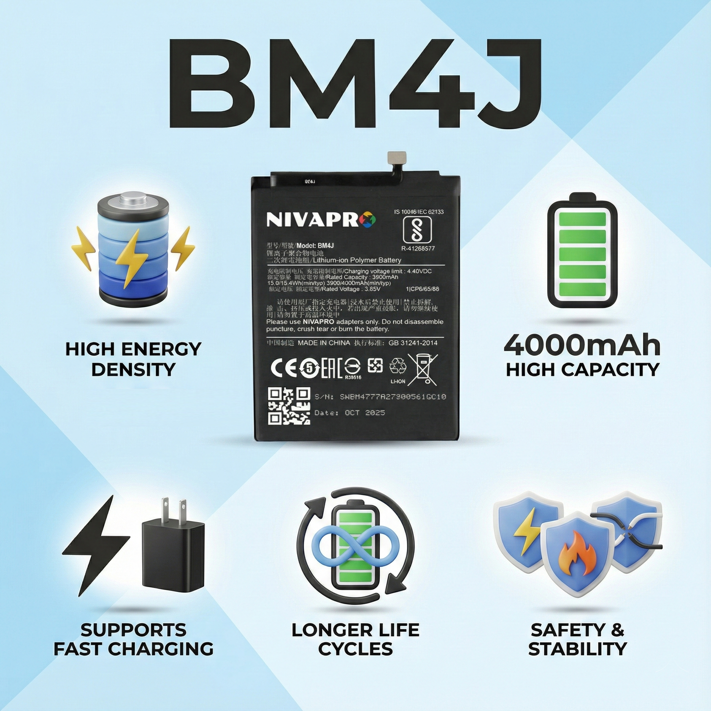 NIVAPRO BM4J Battery for Xiaomi Redmi Note 8 Pro compatible  4000mAh
