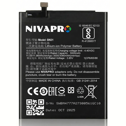 NIVAPRO BN31  3080mAh Battery