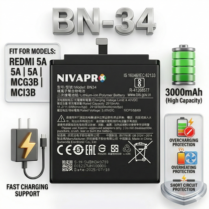BN34 Redmi 5A/5A/MCG3B/MCI3B Compatible 3000mAh battery by NIVAPRO