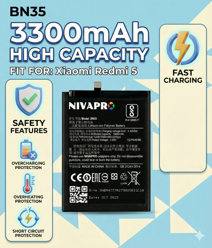 NIVAPRO BN35 Battery for Redmi 5 Compatible 3300mAh