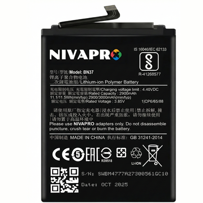 NIVAPRO BN37 Battery Compatible with Xiaomi Redmi 6  / Redmi 6A  3000mAh