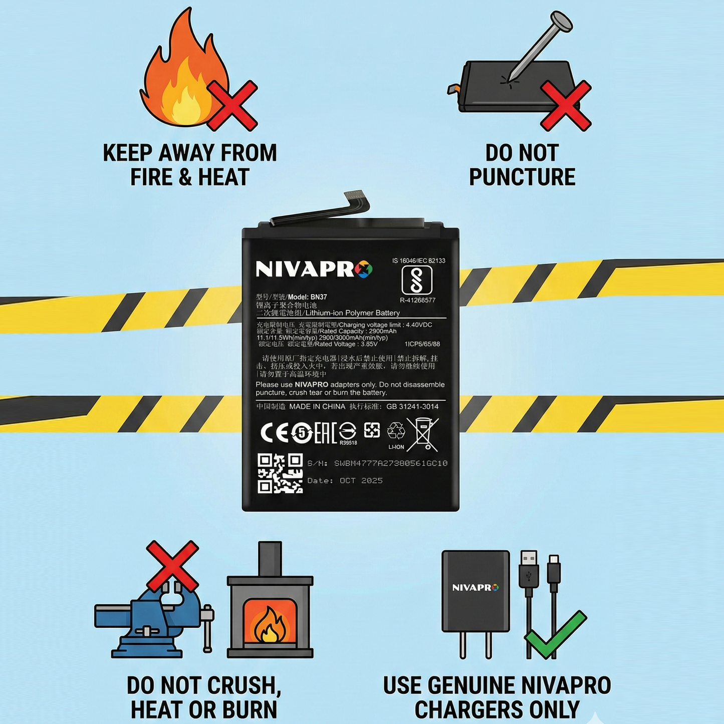 NIVAPRO BN37 Battery Compatible with Xiaomi Redmi 6  / Redmi 6A  3000mAh