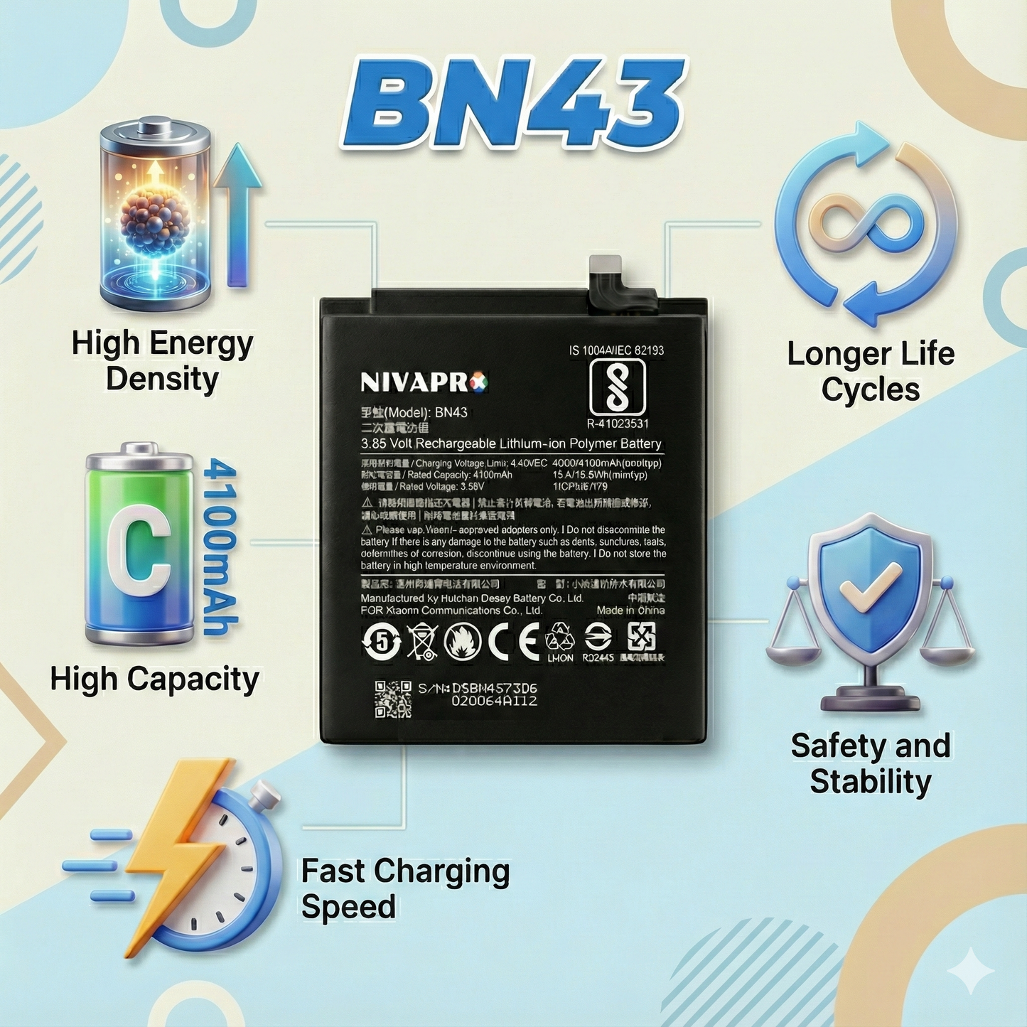 NIVAPRO BN43 Battery for Xiaomi Redmi Note 4 and Redmi Note 4X Compatible  4100mAh