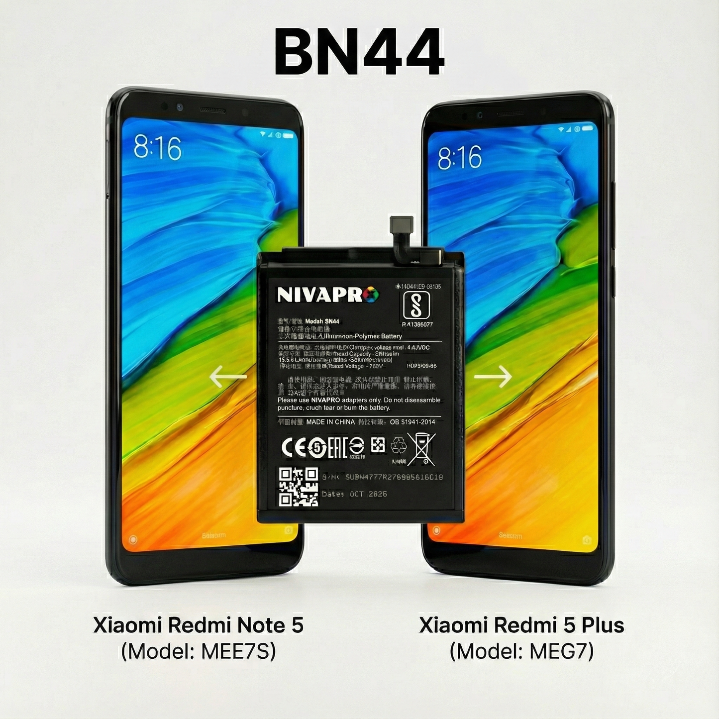 NIVAPRO  Note 5 / Mi Note 5 / BN44 Compatible 4000mAh Battery