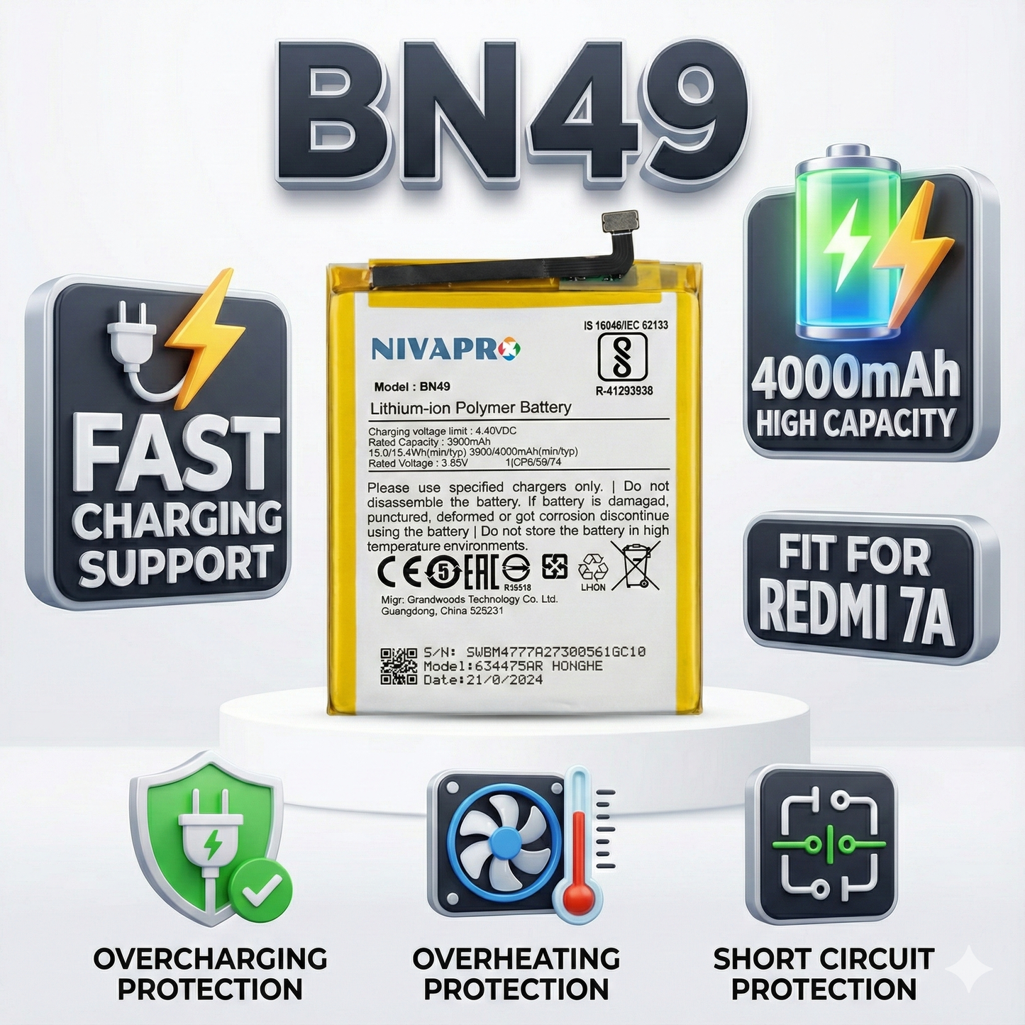 BN49 FOR Redmi 7A Compatible 4000mAh with warranty BY NIVAPRO