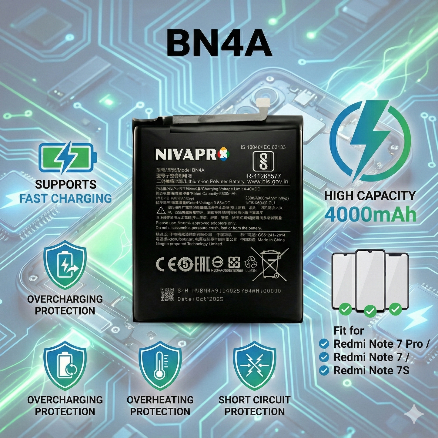 BN4A Redmi Note 7 Pro/ Note 7 / Note 7S Compatible by NIVAPRO 4000mAh Battery