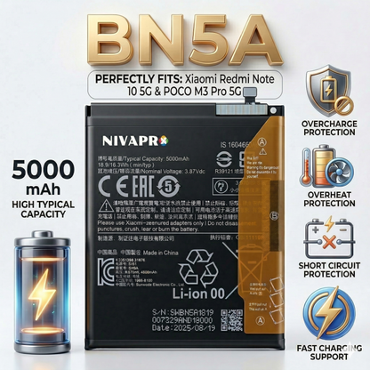 BP5A for  Xiaomi Redmi Note 10 5G & POCO M3 Pro 5G 5000mAh with Warranty Compatible by NIVAPRO