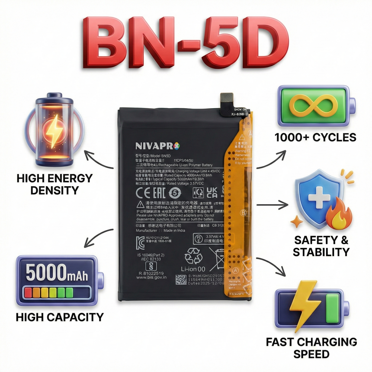 BN5D Redmi Note 11, 11S 4G | M4 PRO 4G | Note 12S | Note 11 4G  5000mAh Compatible by NIVAPRO