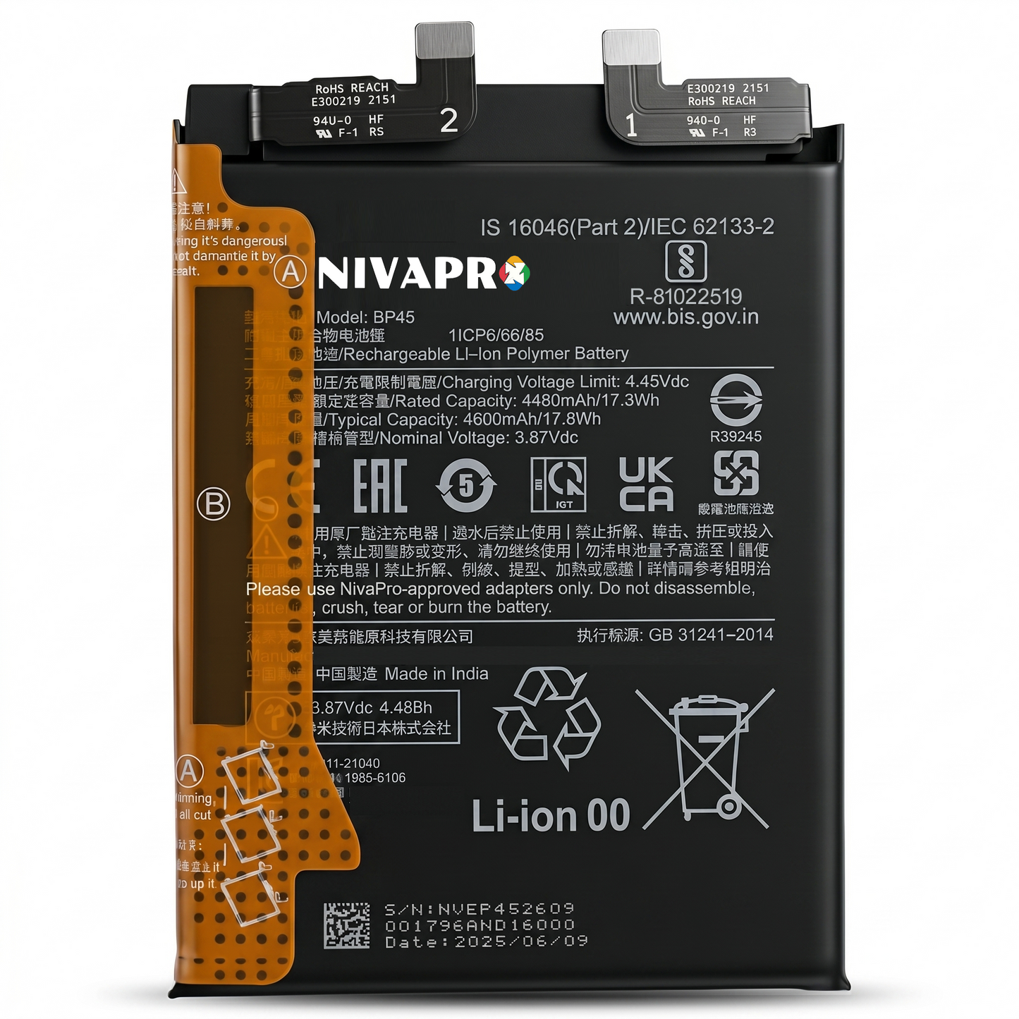 BP45 for Xiaomi 12 Pro 5G with Warranty by NIVAPRO 4600mAh