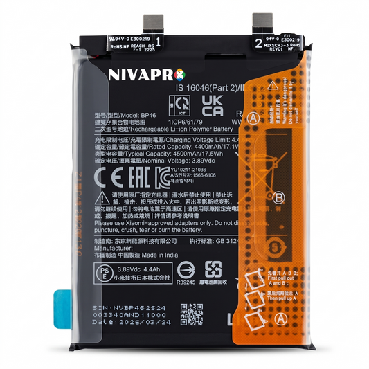 BP46 for Xiaomi 12 and Xiaomi 12X with Warranty by NIVAPRO 4500mAh