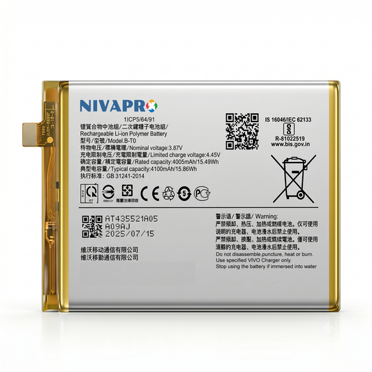 BT0 for Vivo Y76 5G (Vivo V2124) / Vivo Y76s (Vivo V2156A) smartphone 4100mAh Battery with warranty by NIVAPRO