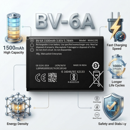 BV-6A Original Battery for  Nokia 8110 4g / Banana 2060 3606 5250 C5-03 (1500mAH) with Warranty by NIVAPRO