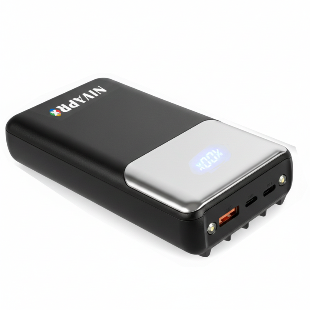 20000mAh Portable Power Bank with 22.5W Ultra Fast Charging, LED Digital Display, Multi-Port USB-A and Type-C Output, All Types of Cables inbuilt, no Extra Charging Cable Required by NIVAPRO