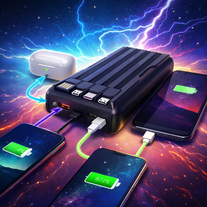 20000mAh Portable Power Bank with 22.5W Ultra Fast Charging, LED Digital Display, Multi-Port USB-A and Type-C Output, All Types of Cables inbuilt, no Extra Charging Cable Required by NIVAPRO