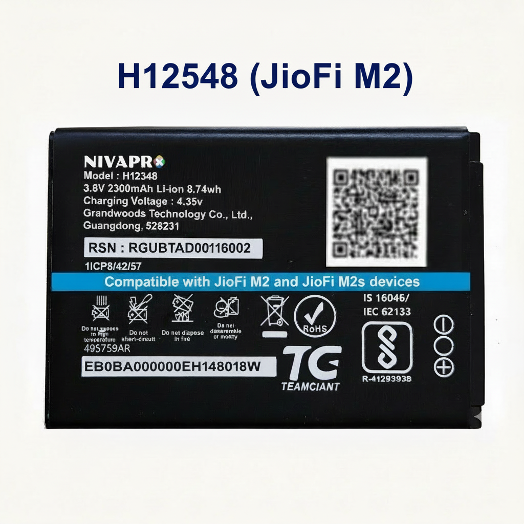 H12348 FOR wifi 4g router, m2s fi2 , jiofi2 m2, 2300mAh | 8.74wh | 3.8v Battery by NIVAPRO
