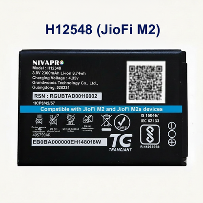 H12348 FOR wifi 4g router, m2s fi2 , jiofi2 m2, 2300mAh | 8.74wh | 3.8v Battery by NIVAPRO