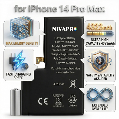Iphone 14 Pro Max A2894, A2651, A2893, A2895 4323mAh  compatible with 6 Months warranty by NIVAPRO