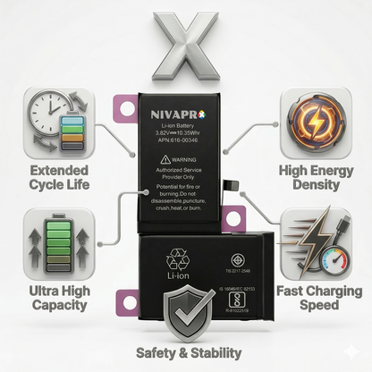 X iphone battery compatible by NIVAPRO 2716mAh with warranty