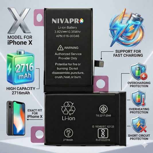 X iphone battery compatible by NIVAPRO 2716mAh with warranty