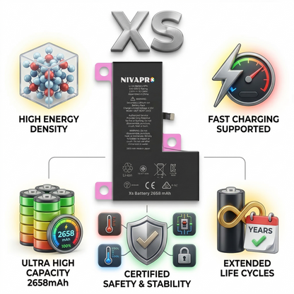 XS iphone battery compatible by NIVAPRO 2658mAh with warranty