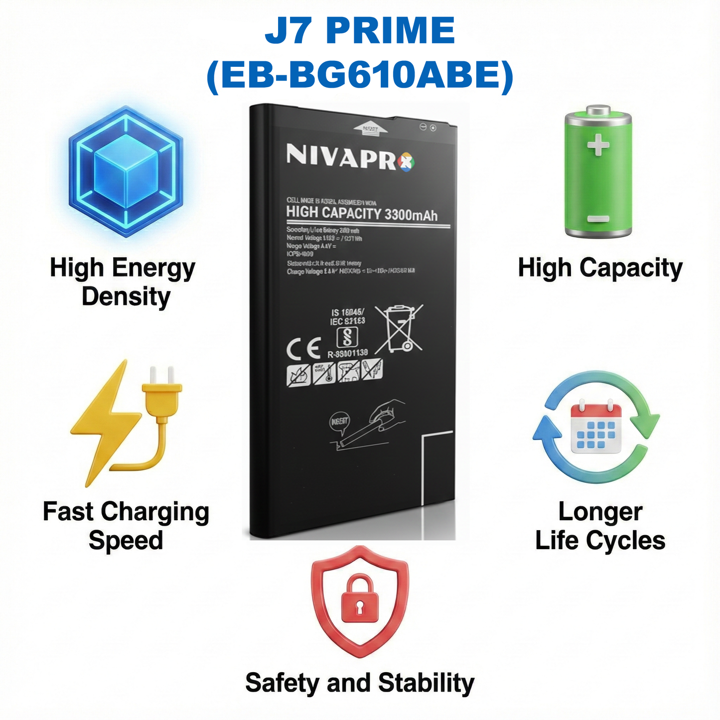 J7 Prime Galaxy | J7 Prime 2 |  On7 Prime | On Max | J7 Max | On Nxt | EB-BG610ABE by NIVAPRO   3300mAh  Battery