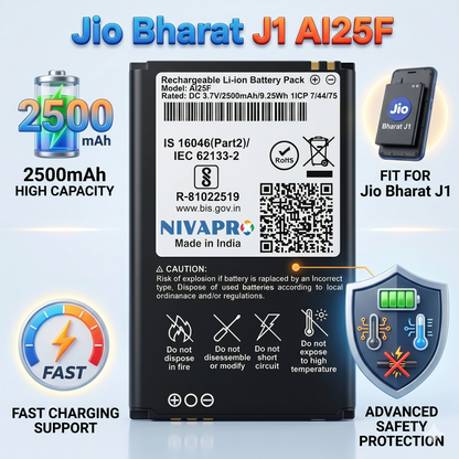 AI25F JIO BHARAT J14G  2500mAh Battery by NIVAPRO
