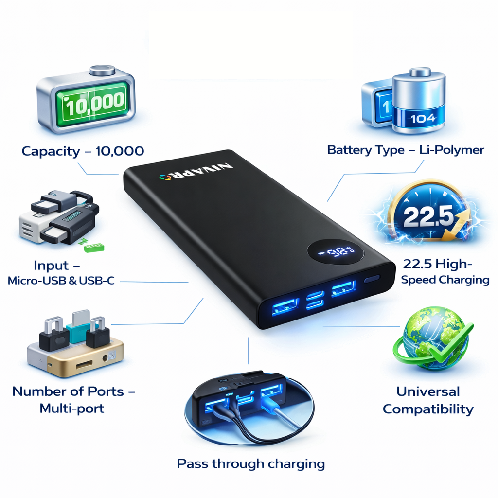 NIVAPRO 10000mAh Portable Power Bank