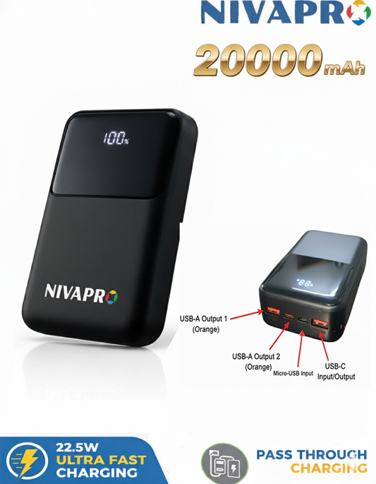 Slim & High capacity Power Bank K166 - Black (20000 mAh)