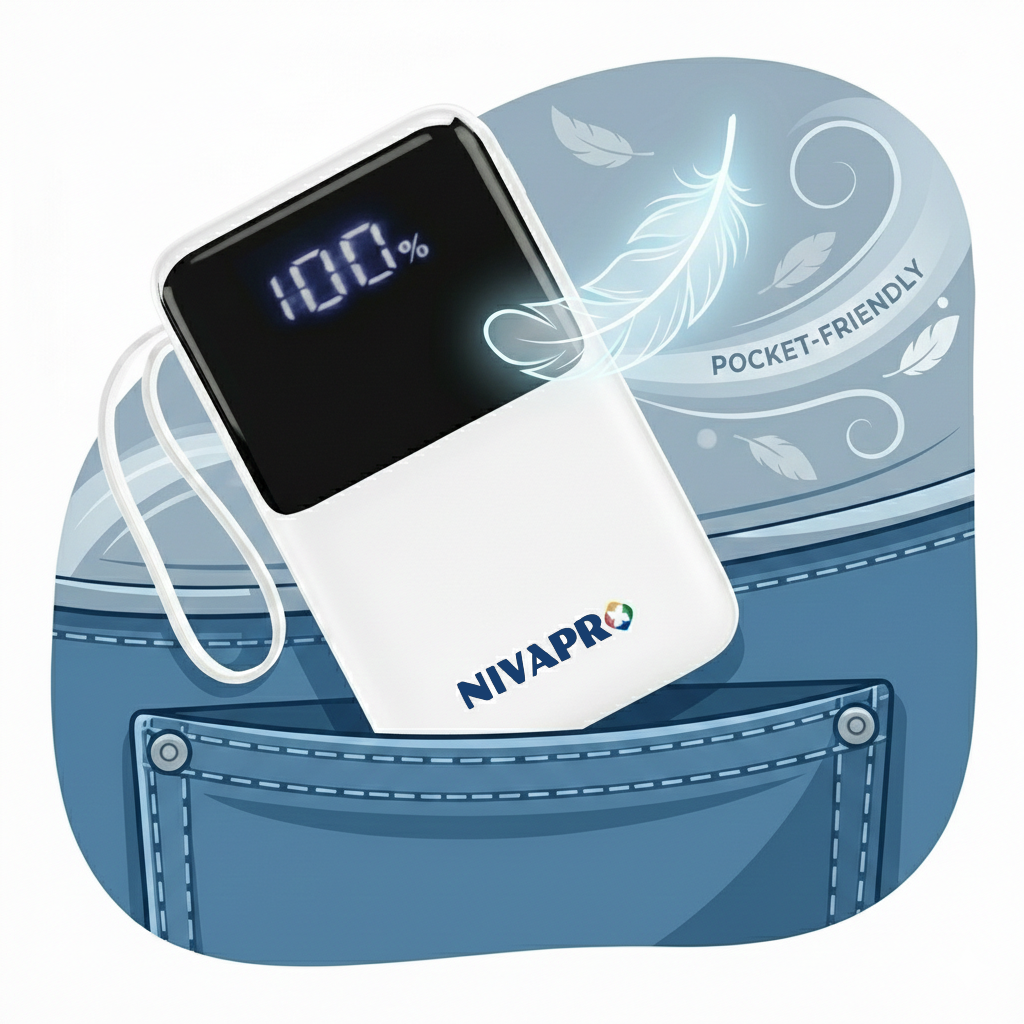 NIVAPRO 10000mAh Power Bank with 22.5W ultrafast Charging, Pass-Through Support, in-Built connectors, Airline Approved, Digital% Display. (Copy)