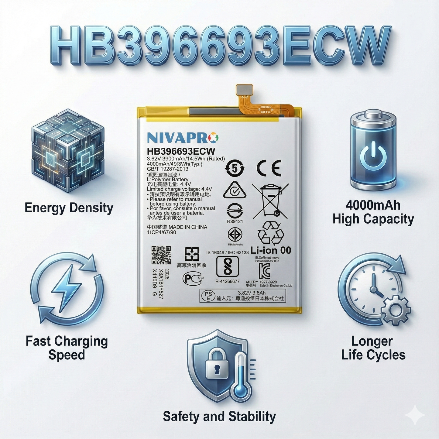 NIVAPRO HB396693ECW Battery for Mate 8 4000mAh