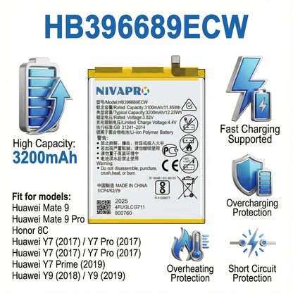 NIVAPRO HB396689ECW Battery for Mate 9/9 Pro 3200mAh