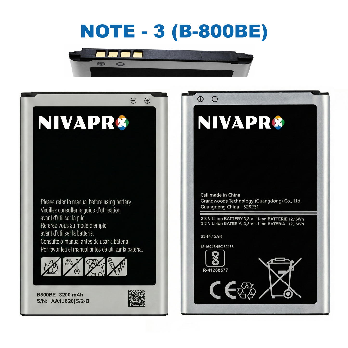 NOTE3  GALAXY for SAMSUNG B800BC,B800BE, Galaxy Note 3, N9000, N900, N900A, N900T 3200mAh Battery by NIVAPRO