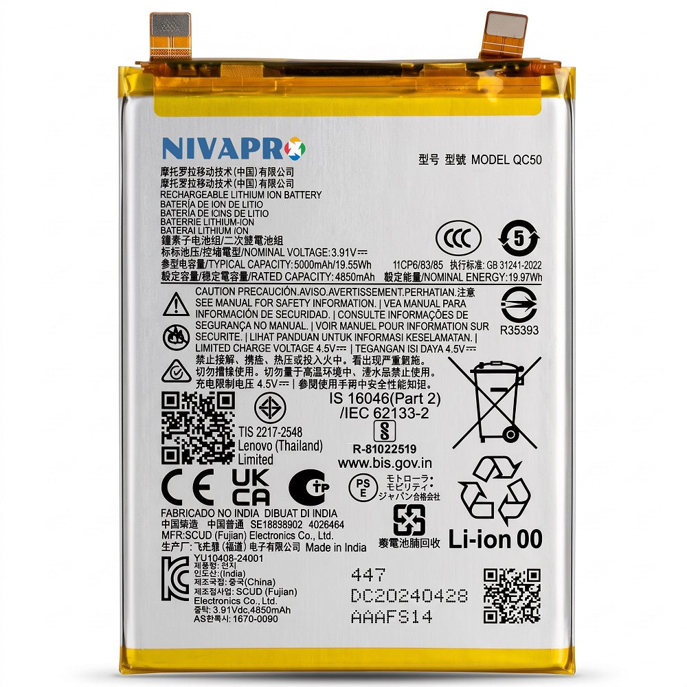 QC50 for Motorola Edge 50 Fusion Compatible Battery 5000mAh with 6 Months warranty by NIVAPRO
