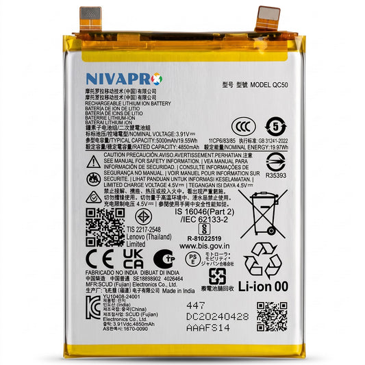 QC50 for Motorola Edge 50 Fusion Compatible Battery 5000mAh with 6 Months warranty by NIVAPRO