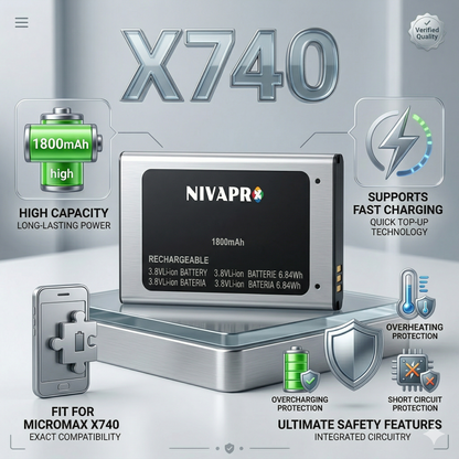 Original Micromax X740 Mobile Compatible battery 1800mAh with warranty by NIVAPRO