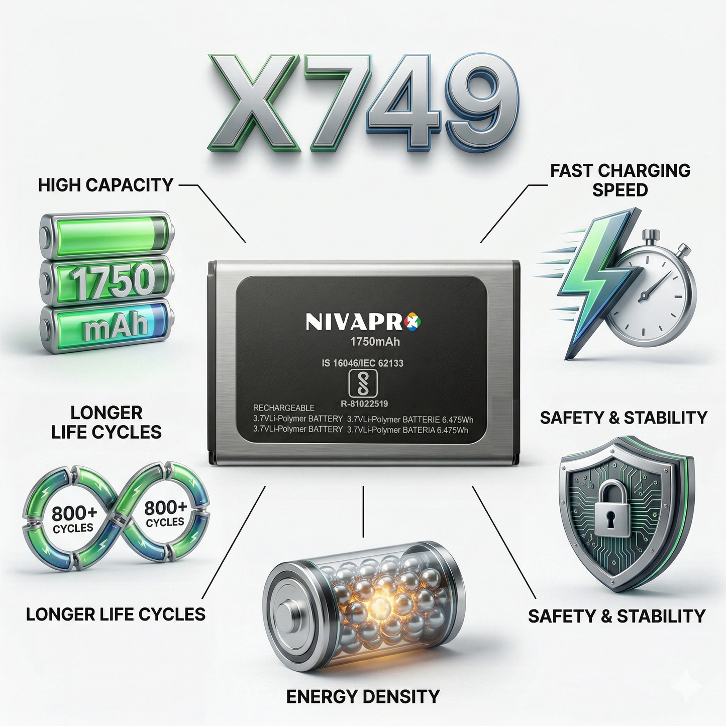Original Micromax X749 Mobile Compatible battery 1750mAh with warranty by NIVAPRO