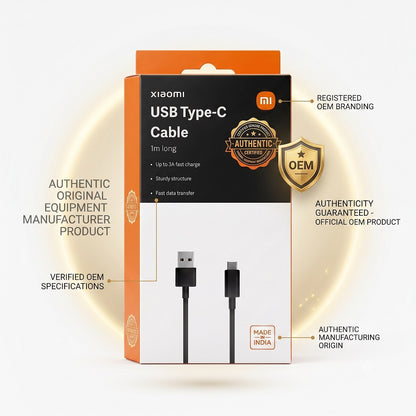 Original Xiaomi 3A USB-A to USB-C cable 1M with 3A current | 480Mbps high-speed data transmission | Safe and durable